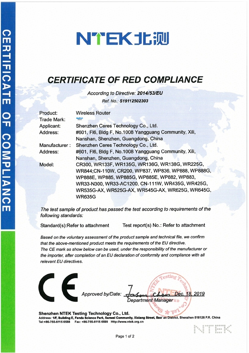 CE Certificate Page 1